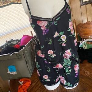 Floral Black Sleeveless Romper